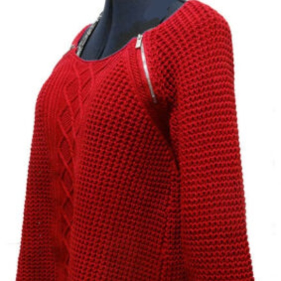 GUESS  Red  Knit Sweater Zippers on shoulder Style - Picture 7 of 8